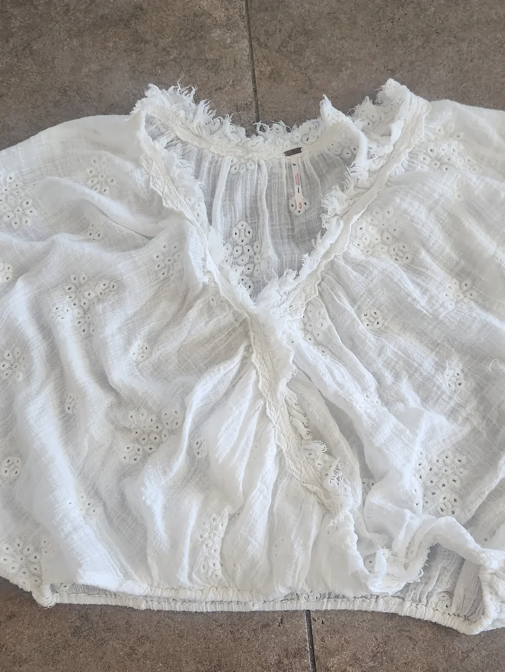 Free People White Eyelet Cropped Blouse